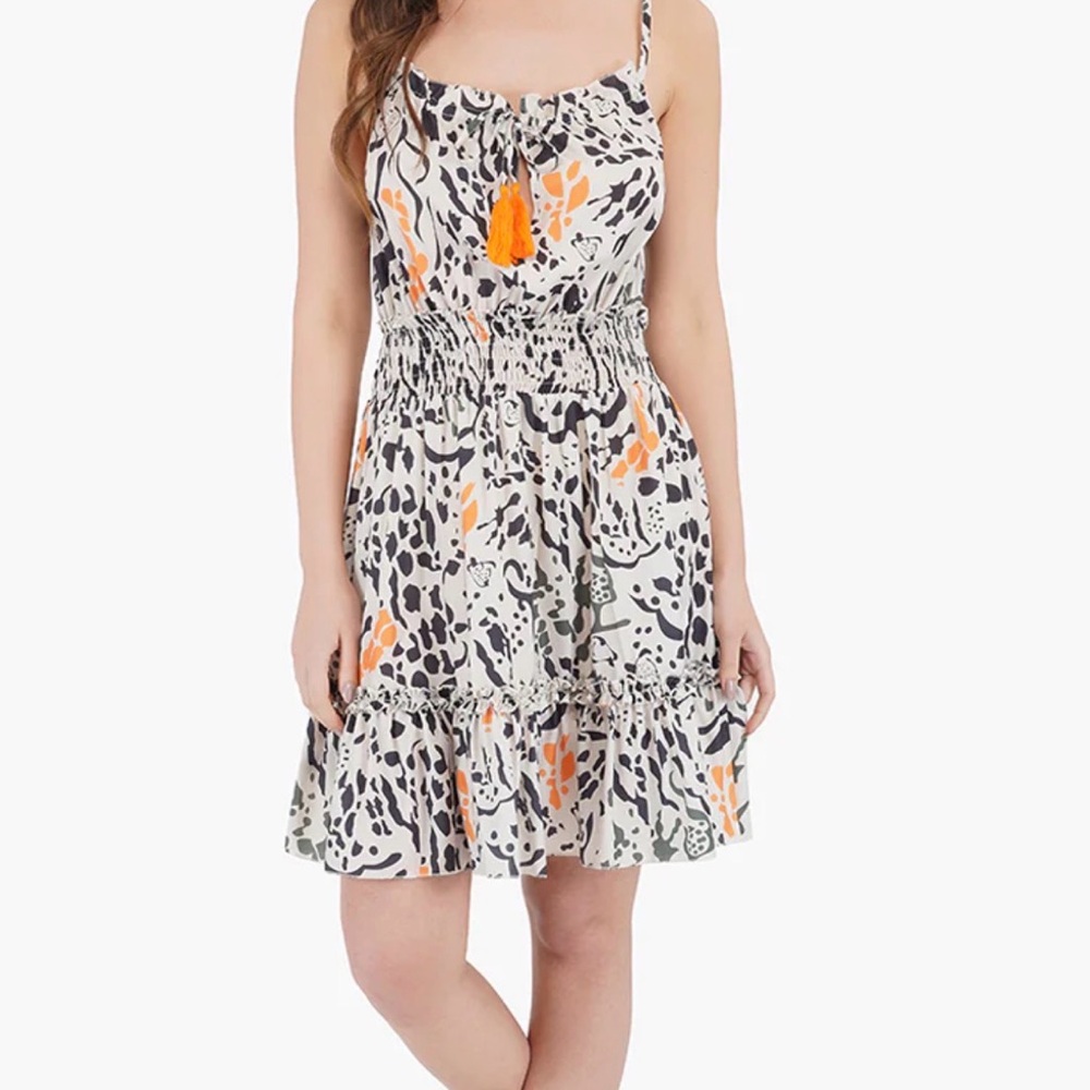 America & Beyond Animal Print Tassel Mini Dress NWT M